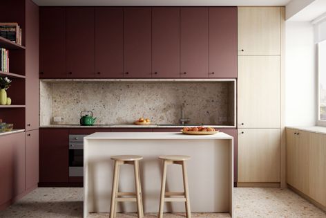 Laminex decorative surfaces shown in new colours Kalamata, Aries and Calm Oak.