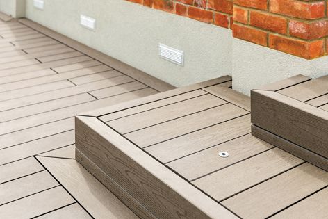 Trekker composite decking is constructed from recycled wood fibre and virgin polymer.