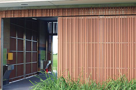 EnviroSlat boards from Futurewood, used on a low-maintenance toilet block at Runaway Bay, Qld.