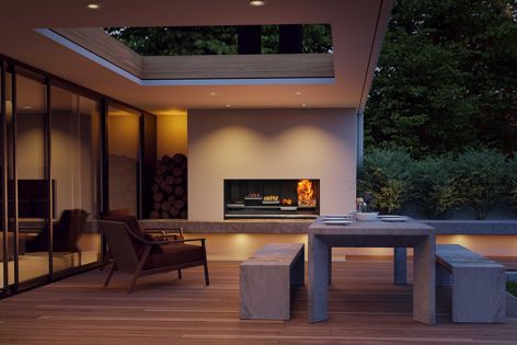Escea’s EK Series outdoor kitchens attach to the home for smooth indoor-outdoor flow.