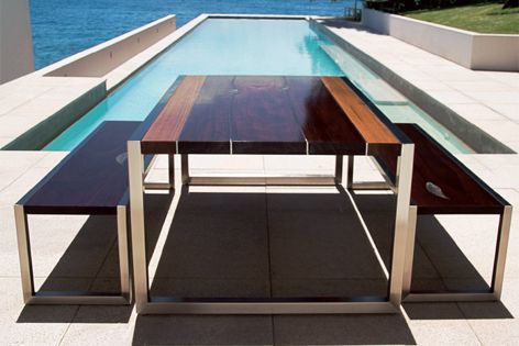 Laidir’s Tiburon table setting is finished in spotted gum and jarrah.